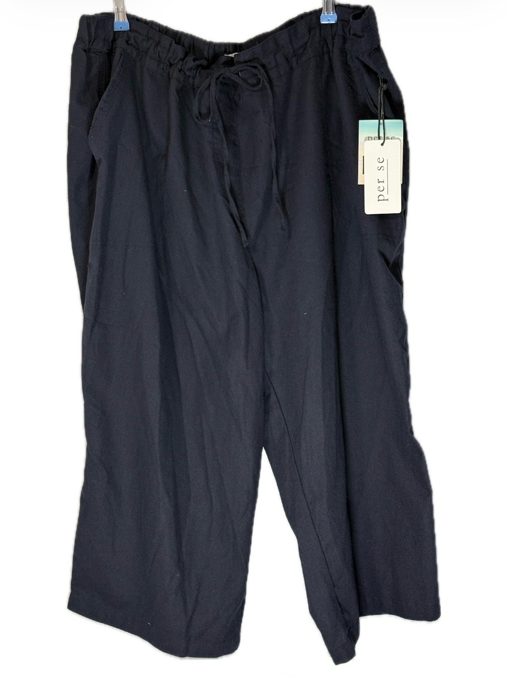 Per Se Navy Elastic-Waist Wide Leg Linen Blend Cropped Pants Size 3X NWT - Picture 3 of 8